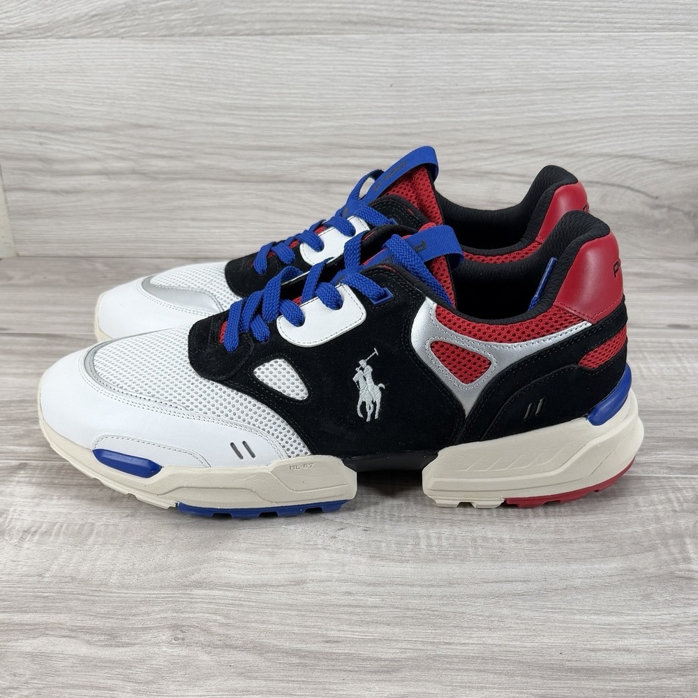 Polo Ralph Lauren Mesh Polo JGR PP-SK-ATH Sneakers Men's Size 14 White Blue - Picture 2 of 8